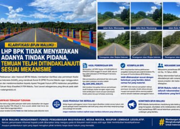 KLARIFIKASI BPJN MALUKU : LHP BPK TIDAK MENYATAKAN ADANYA TINDAK PIDANA, TEMUAN TELAH DITINDAKLANJUTI SESUAI MEKANISME